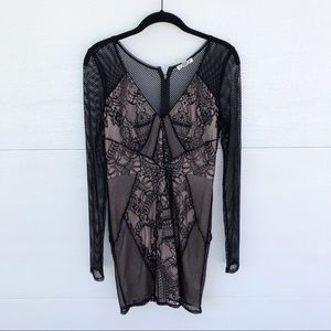 Black Lace Mesh Mini Dress